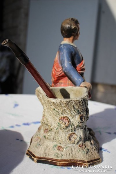 Figural antique ceramic tobacco holder gift pipe stem. Scottish noble statue large size