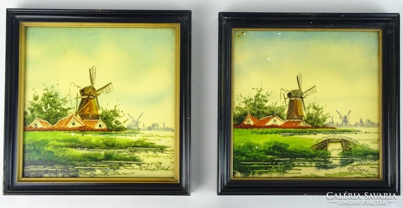 0S113 Jelzett kézzel festett holland csempe pár