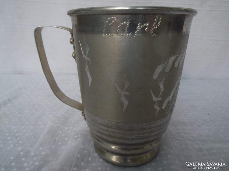 Mug - 3.5 dl - metal - double-walled - old - German - engraved - warming