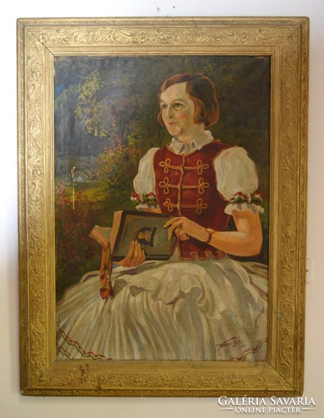 Koleszár György Hölgy díszmagyarban 1935 olaj vászon aranyozott keretben