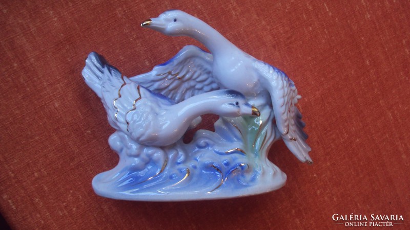 Pair of geese---marton day!---Hand-painted, figurative porcelain ornament. (Napkin holder)