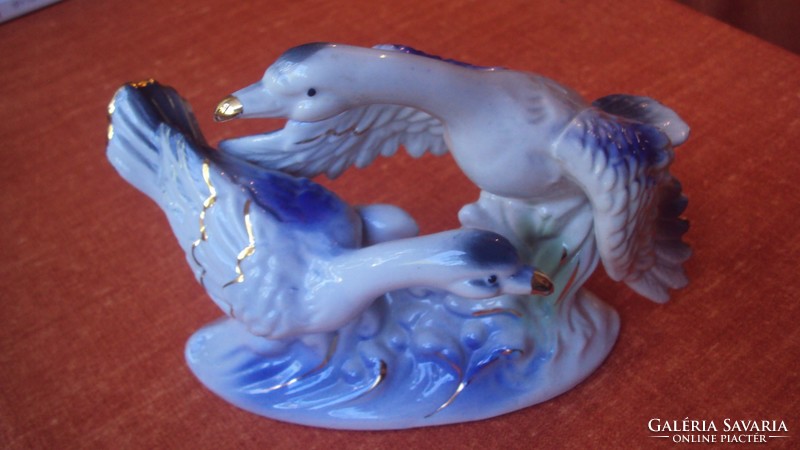 Pair of geese---marton day!---Hand-painted, figurative porcelain ornament. (Napkin holder)