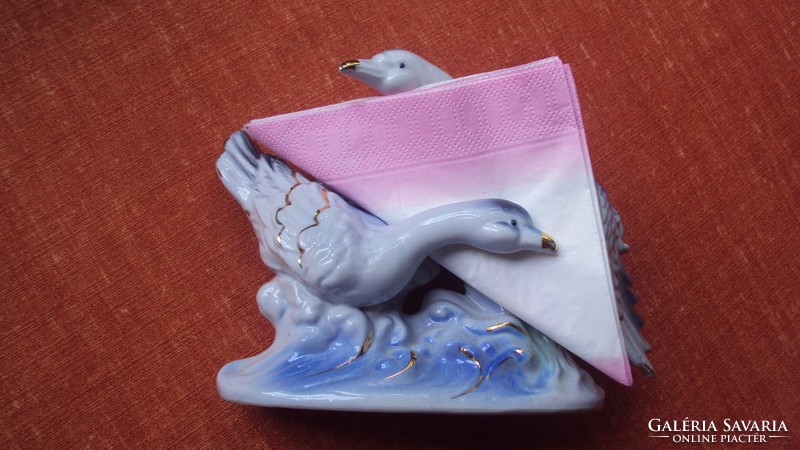 Pair of geese---marton day!---Hand-painted, figurative porcelain ornament. (Napkin holder)