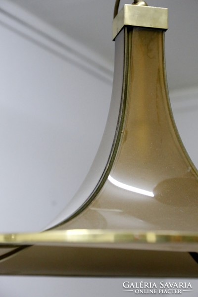 Fontana arte design chandelier in smoked glass and copper circa 1970s - 01411