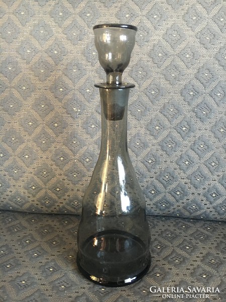 Fekete vintage üveg butélia, eredeti dugójával, szakított üveg, ritka!
