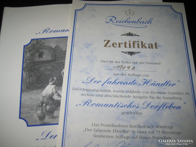 Reichenbach porcelán  falitányér , az eredetiséget igazoló   certifikáttal ,19,5 cm