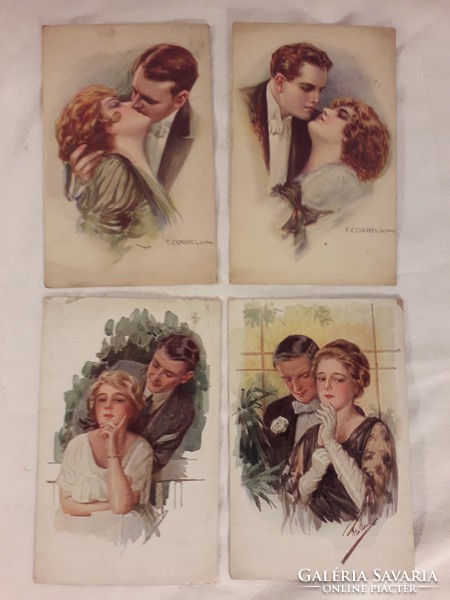 Antik elbűvölő képeslap négy darab