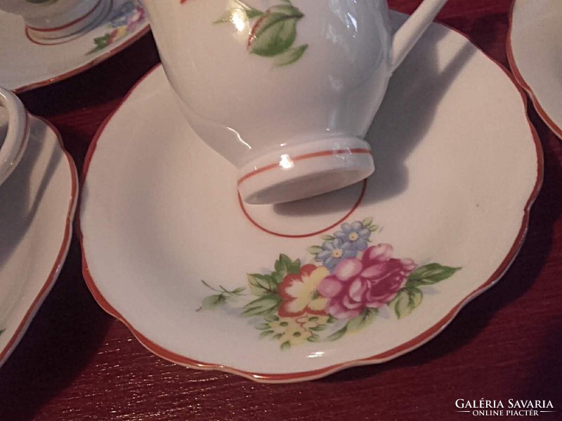 Régi koreai 6 személyes porcelán virágos kávés készlet,mokkás készlet
