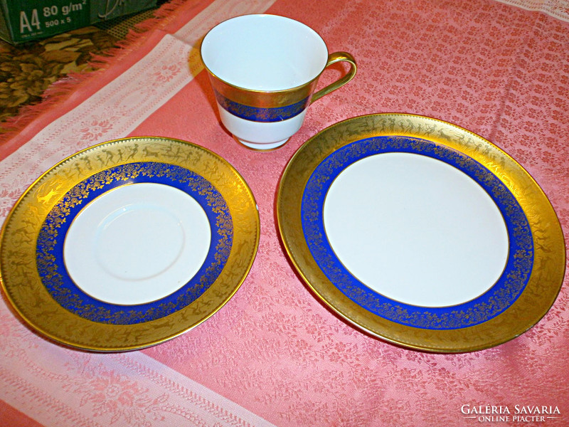 Greek porcelain 3-piece breakfast set decorated with gold