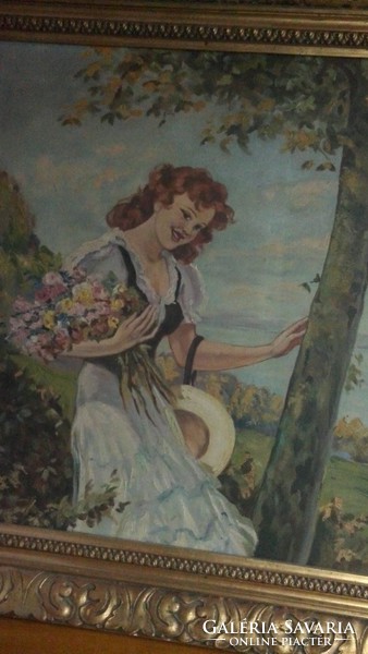 An original large-scale painting on oil canvas by Lajos Szabó