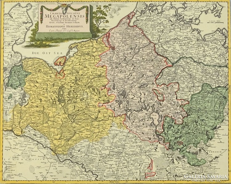 0T196 Antik Mecklenburg térkép másolat 1781