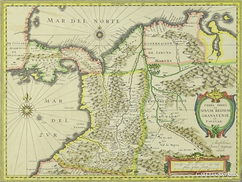 0T197 Antik Kolumbia térkép másolat ~1670