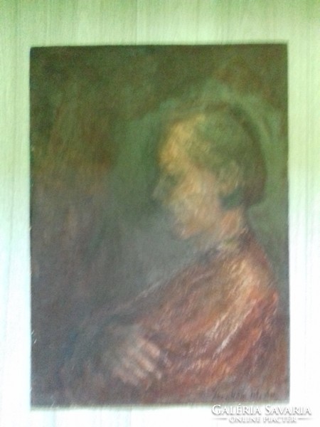 István Ábrahám - portrait - oil / wood fiber painting