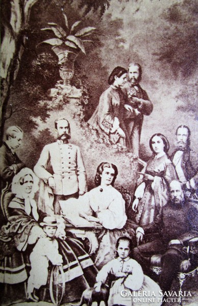 FERENC JÓZSEK ERZSÉBET KIRÁLYNÉ SZISZI + CSÁSZÁRI CSALÁD KORONA HERCEG KEMÉNYHÁTÚ FOTÓ cca 1860