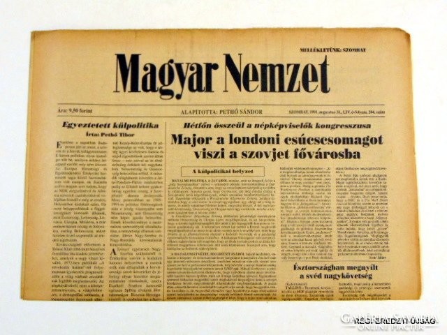 1991 augusztus 31  /  Magyar Nemzet  /  SZÜLETÉSNAPRA RÉGI EREDETI ÚJSÁG Szs.:  7171