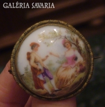 Antique baroque porcelain brooch in socket