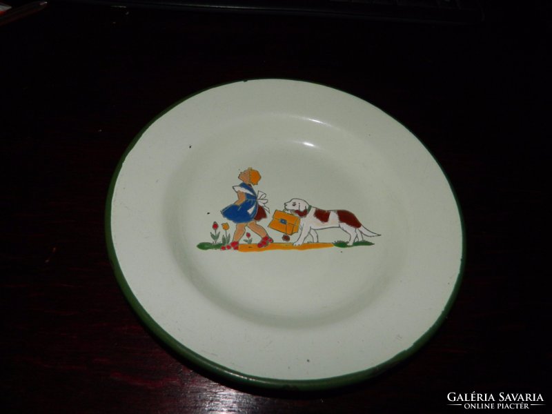 Antique fairytale pattern enameled plate - enamel plate