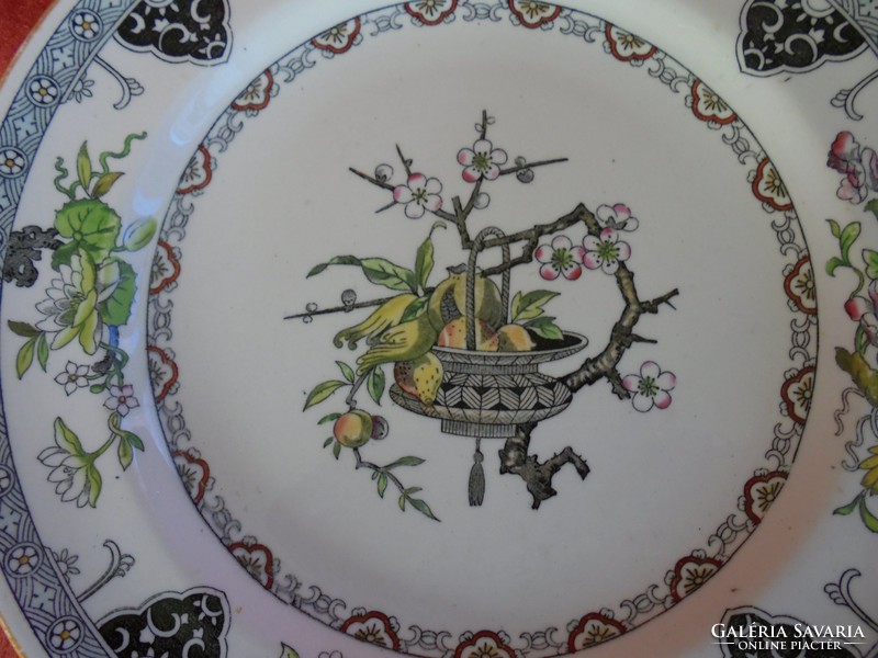 Antik virágos-gyümölcsös porcelán tányér