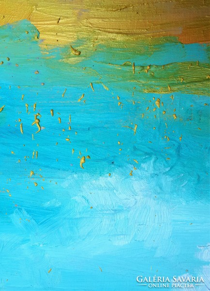 Mediterranean lights. Oil painting /creator simon tde/ landscape in turquoise and gold, 50x60cm
