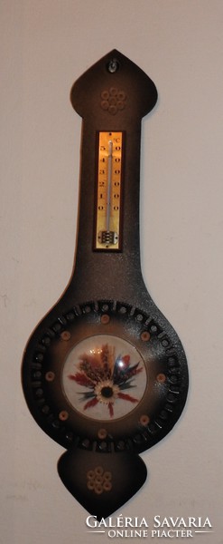 Fali hőmérő - bőrműves termék szárazvirág dekorral