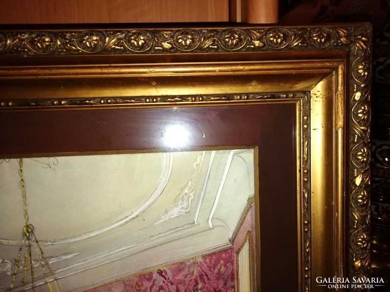 Beautiful Art Nouveau Swiss Marked Watercolor Gilded Frame