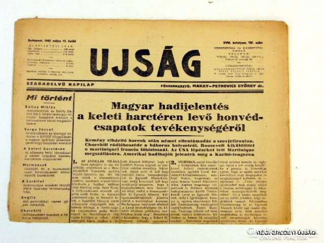 1942 május 12  /  UJSÁG  /  SZÜLETÉSNAPRA RÉGI EREDETI ÚJSÁG Szs.:  6794