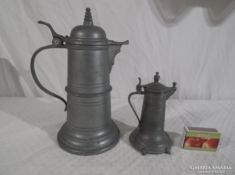 Pitcher - 2 pieces - pewter - antique - 22 x 15 and 7.5 dl 13 x 8 cm 2 dl the price applies to 2 pieces!