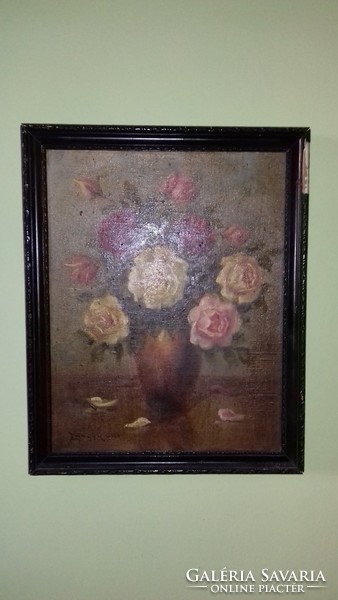 Lunyák otto - flower still life - oil / canvas painting signed