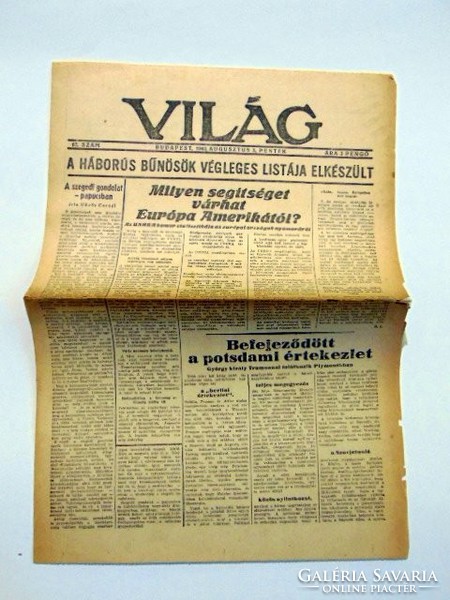1945 augusztus 3  /  VILÁG  /  RÉGI EREDETI ÚJSÁG Ssz.: 887