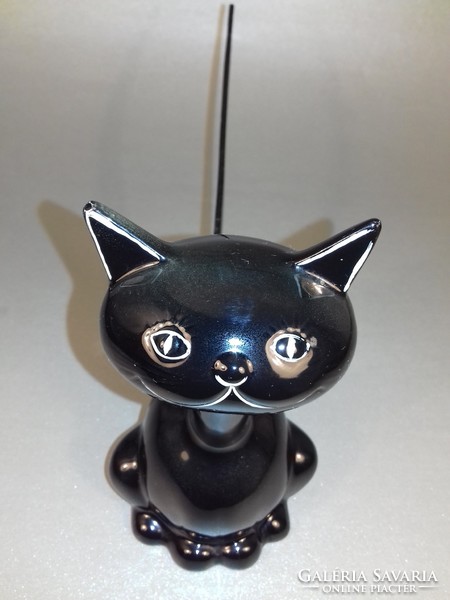 RITKA íróasztal dísz GOEBEL porcelán levélbontó fekete cica macska 1962- ből perectartó gyűrűtartó
