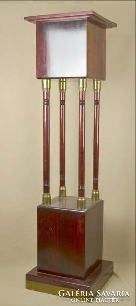 Art deco pedestal with ornaments of copper polished mahogany 152 cm