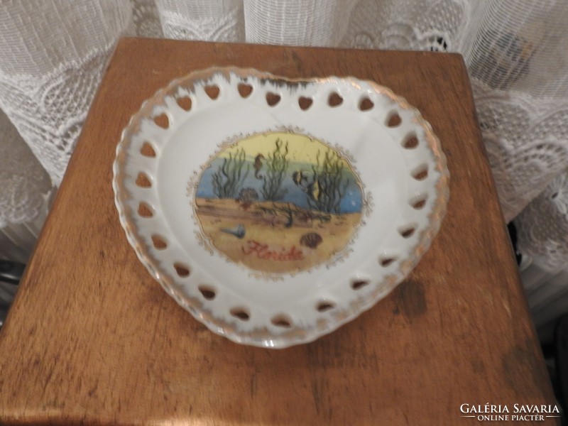 Antique Florida souvenir - heart-shaped wall plate with Florida marine life -