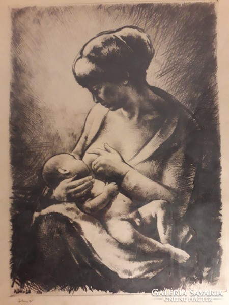 József Kórusz - mother - signed etching - 1964