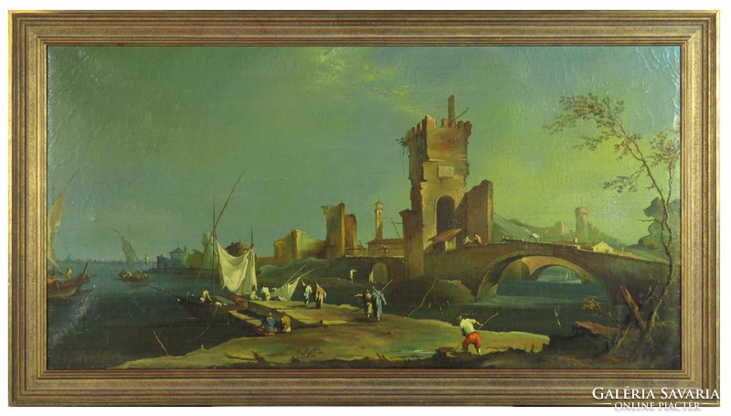 Olasz festő : XVIII. sz.-i mediterrán kikötő képe