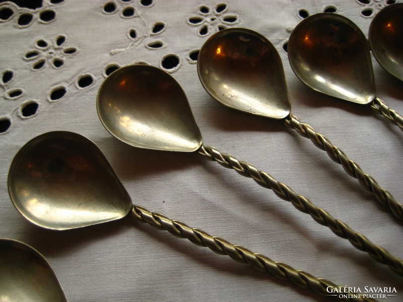Alpaca, antique, interesting, twisted spoons with toothpicks, 6 pieces, 13 cm