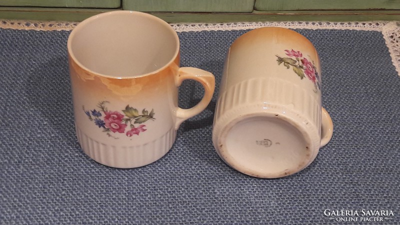 Antique Zsolnay pink mug-cup with skirt 2 pcs