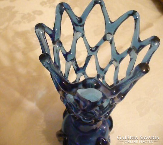 Szépséges fújt, szakított kék váza LEÁRAZVA