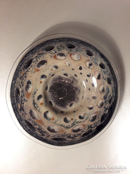 Ervin eisch peacock eye crystal glass serving bowl, marked