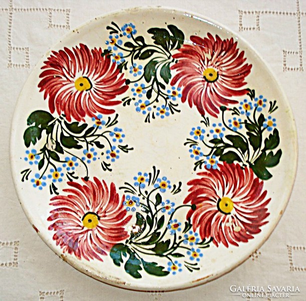 Antik, ónmázas Hódmezővásárhelyi tányér (1900-as évek eleje)