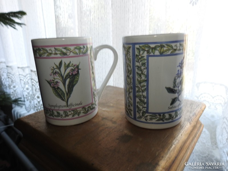 Pair of herbal mugs - salvia officinalis & symphytum officinale