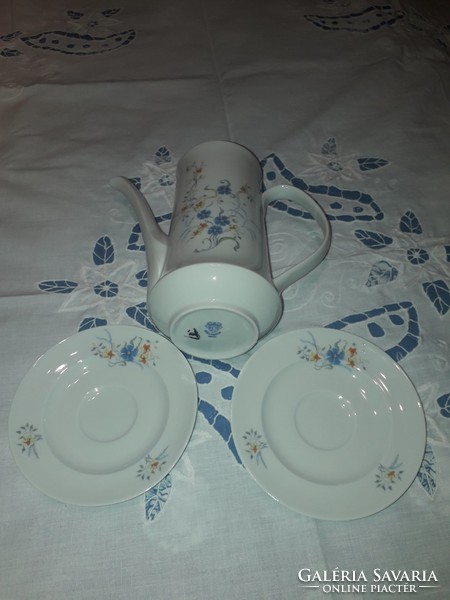 Alföldi porcelán teás kanna tető nélkül és 2 csészealj