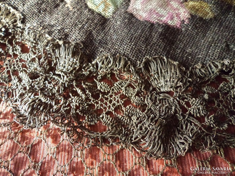 Antique metal fiber tapestry tablecloth_ huge