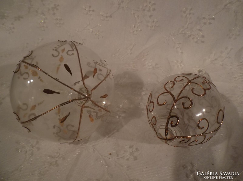 Christmas tree decoration - 2 pcs - glass - large - thick - hand painted - 15 x 6.5 Cm and 12 x 10 cm - decoration