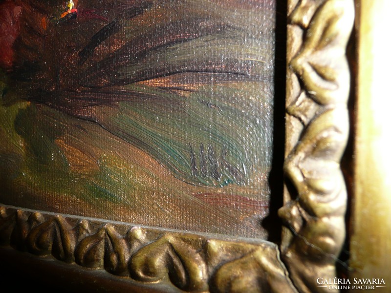 Álomszép antik blondel keretes szignált olaj-vászon festmény 44*40 cm
