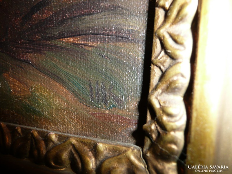 Álomszép antik blondel keretes szignált olaj-vászon festmény 44*40 cm
