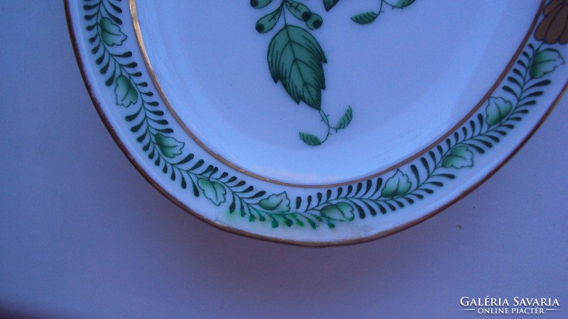 Herend, green apponyi patterned ashtray with gold border and 150th anniversary seal.