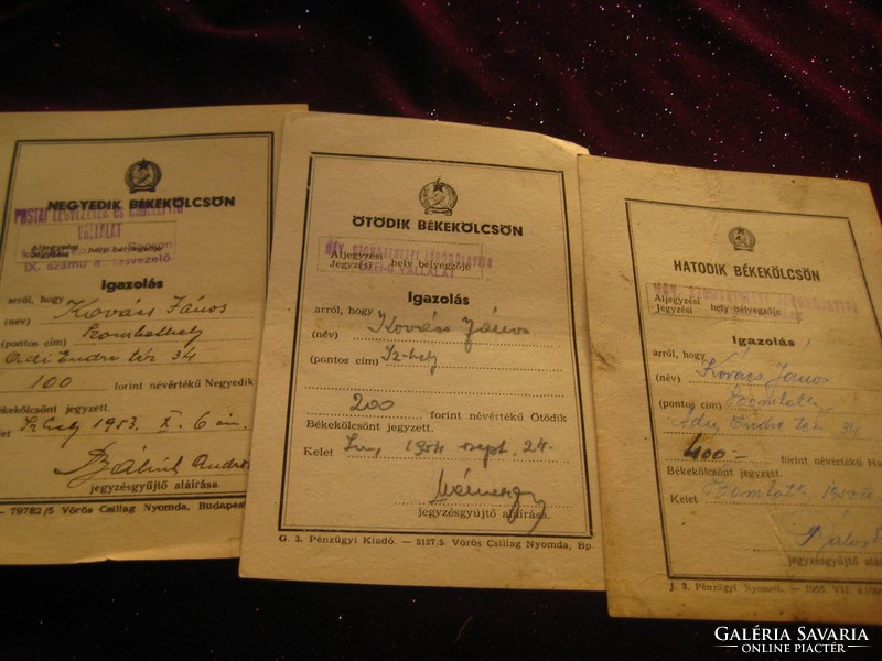 Peace loan return certificate from 1953-1954
