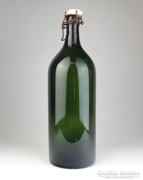 0U264 Régi zöld csatos üveg palack 33 cm