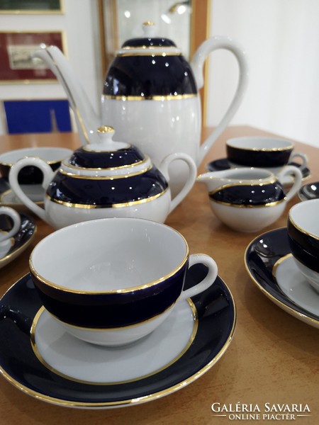 Modern, elegant, dark blue-gold Zsolnay mocha set complete, flawless, new