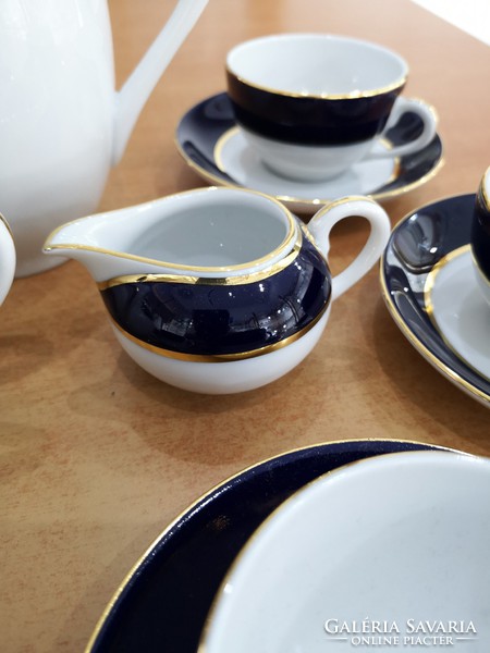 Modern, elegant, dark blue-gold Zsolnay mocha set complete, flawless, new